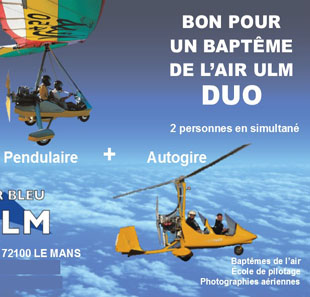 Vrije tijd/Koffertje VOL DUO EN ULM AUTOGIRE+PENDULAIRE SURVOL DU CIRCUIT ET AUTOUR DU MANS LE MANS